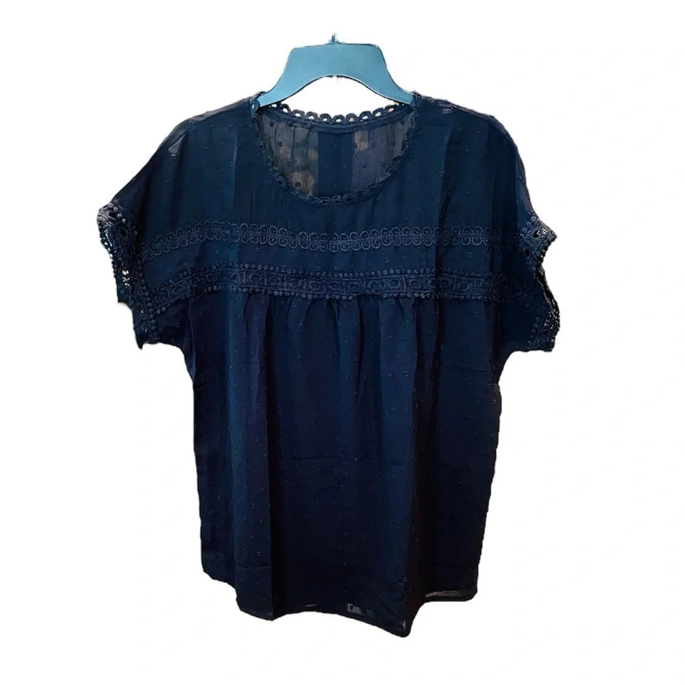 NWOT Ecrocoo women’s short sleeve lace blouse cottagecore coquette SZ L black